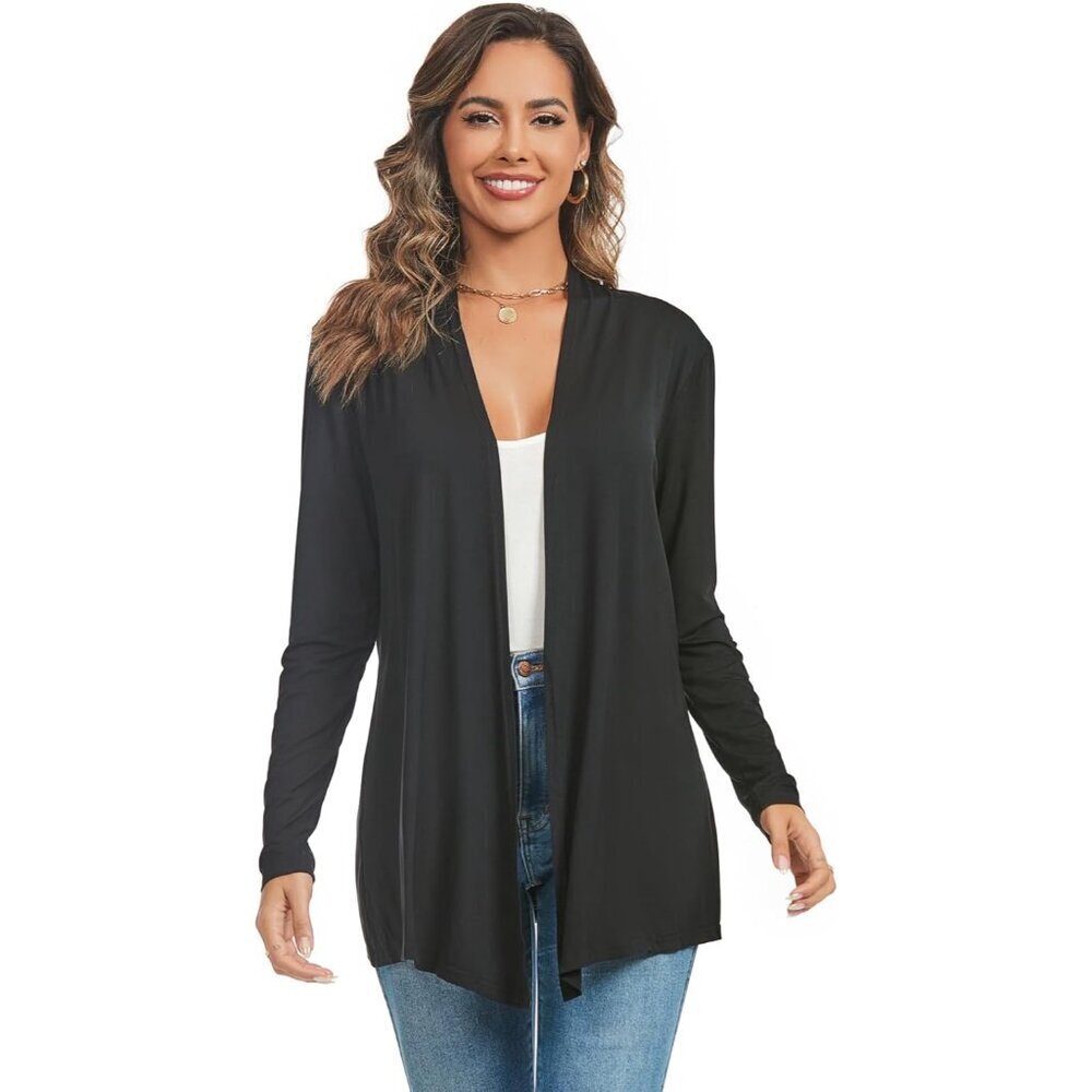 Women's Lightweight Drape Cardigan Long Sleeves Casual Versatile Black Large